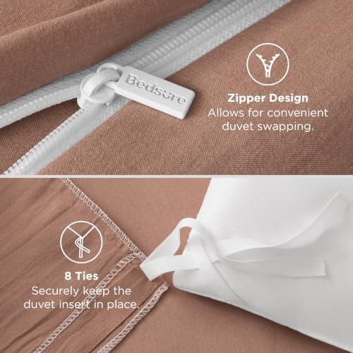 Bedsure Prewashed Duvet Cover King, Cotton-Like Bedding Set, Mocha
