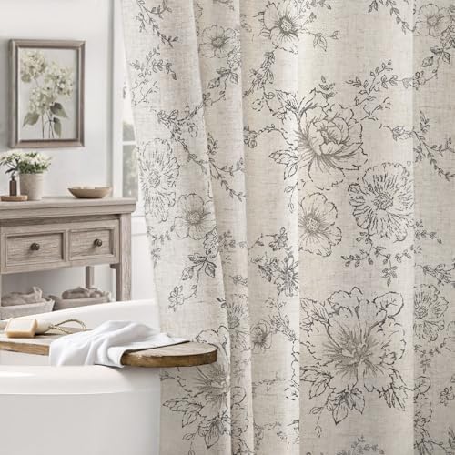 Farmhouse Floral Vintage Shower Curtain for Bathroom, Grey and Tan