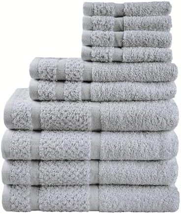 Cotton 10-Piece Towel Set, 100% Cotton Absorbent Towels, Includes 4