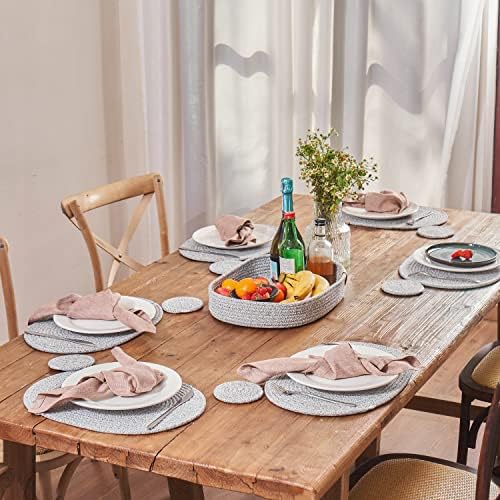 Oval Placemats Set of 6 with Coasters & Holder, Heather Grey