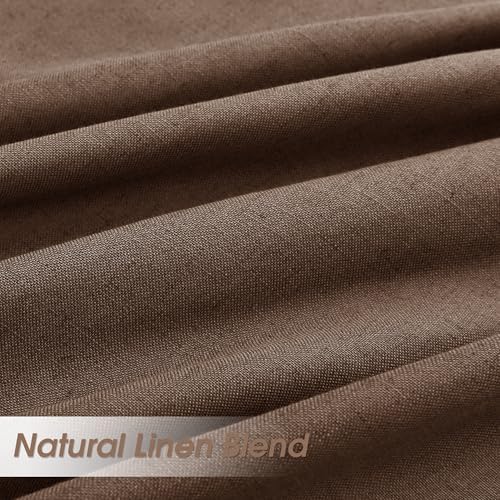 Nanspring Linen Curtains 96 Inch Long for Bedroom Hook Belt Caramel