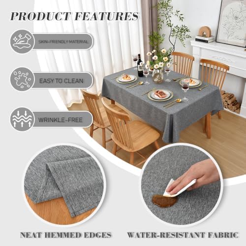 Faux Linen Textured Rectangular Tablecloth, Dark Gray, 52 x 70 Inch