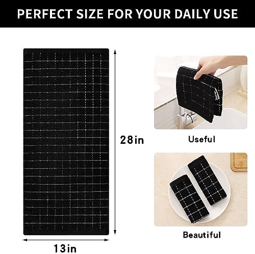 Homaxy 100% Cotton Terry Kitchen Towels(Black, 13 x 28 inches), 2 Pack