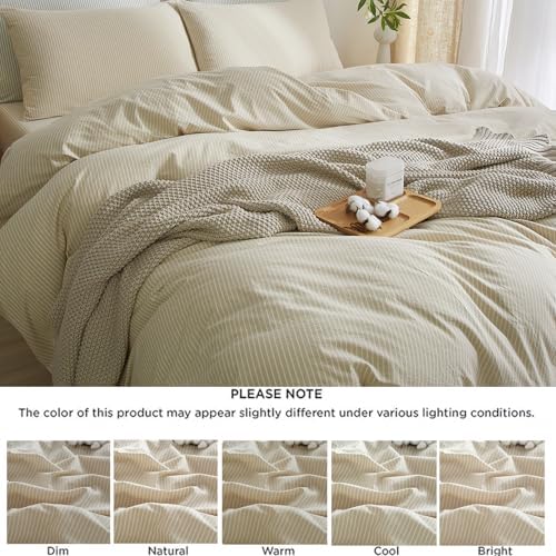 Striped Duvet Cover Set King Size 3 Pcs Breathable Durable 100% Washed