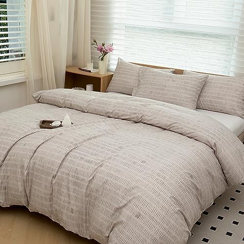 NSNLGSGC Beige Boho Duvet Cover King, Vintage Striped Comforter Cover