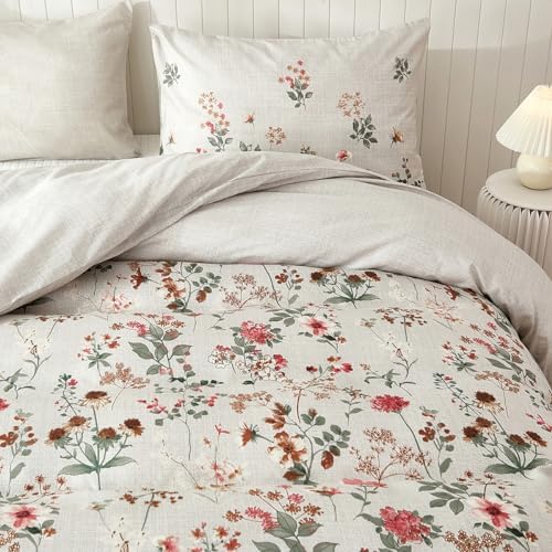 INFLAG Duvet Cover Set - 100% Cotton Reversible Floral Duvet Cover Set