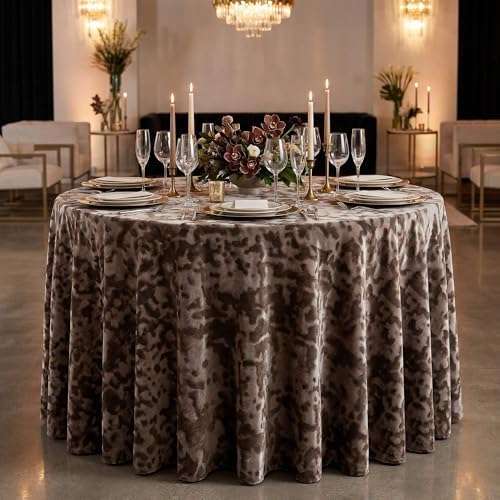 Allendale Taupe Crushed Velvet Wedding Tablecloth, Premium Polyester