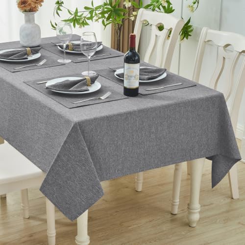 Gray 60x120 Rectangle Polyester Linen Farmhouse Tablecloth