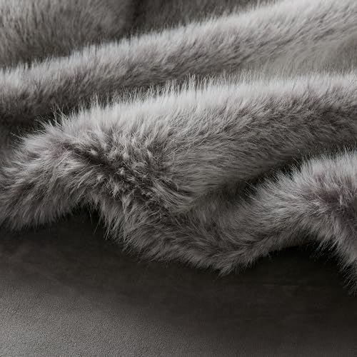 Hyde Lane Soft Faux Fur Throw Blanket, Luxury Fluffy Grey Blankets for