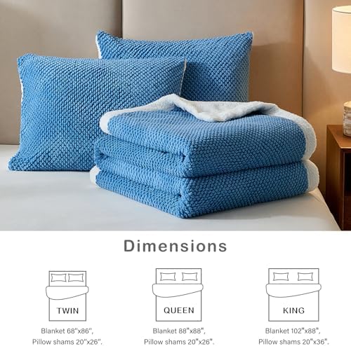 Luxury Flannel Fleece Sherpa Blankets King Size for Bed, Jacquard Boho