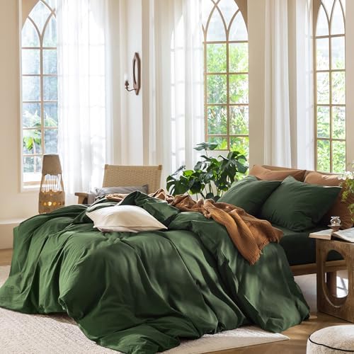 MooMee Duvet Cover Set 100% Washed Cotton Linen Like King