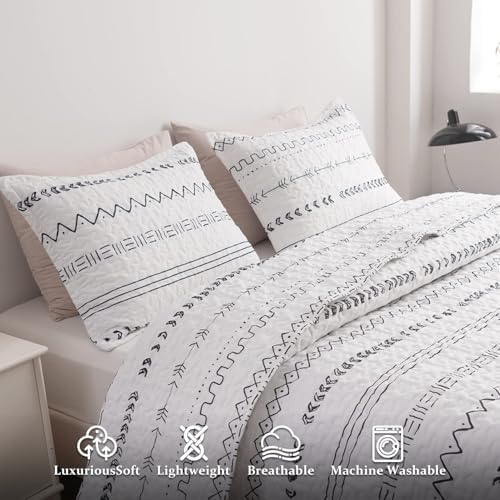 DURLENGEN 3Pcs Quilt Set King Size White,Soft Microfiber Lightweight