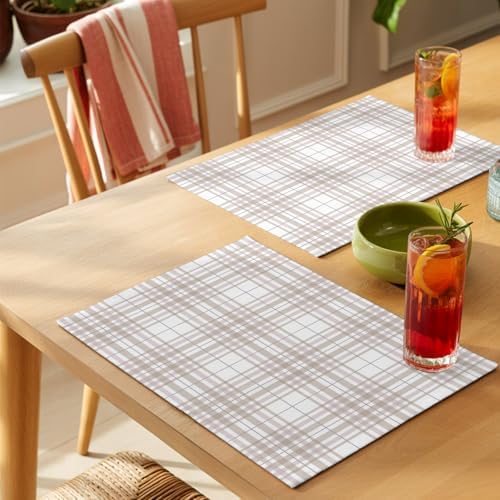 Placemats Set of 8, Buffalo Plaid Woven Placemat, Linen Place Mats for
