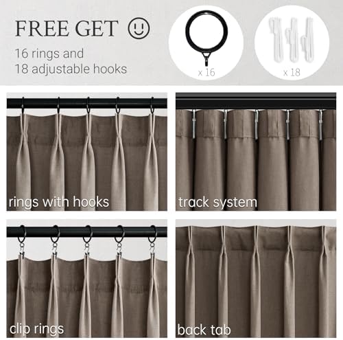 96 Inches Long Pleated Sheer Curtains,Dark Linen Blended Light