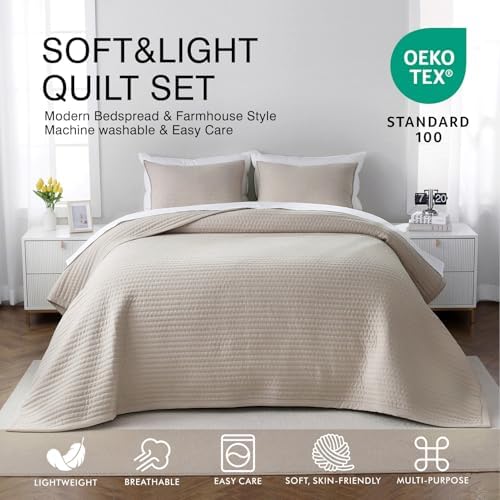 XL King Quilt Set 108 x 98 in, Lightweight, Oatmeal