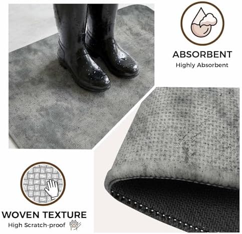 Grey Vintage Bathroom Runner Rugs Non Slip Washable Absorbent Narrow