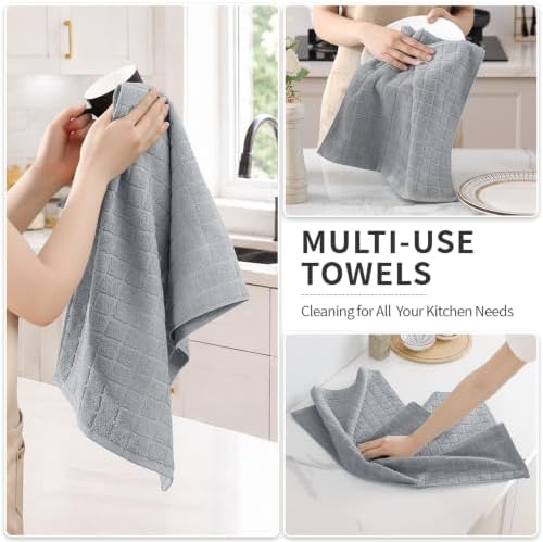 Kitinjoy Premium Cotton Check Kitchen Towels 4 Pack, 16" x 28", Light