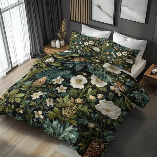 Botanical Duvet Cover King Size, Soft Microfiber