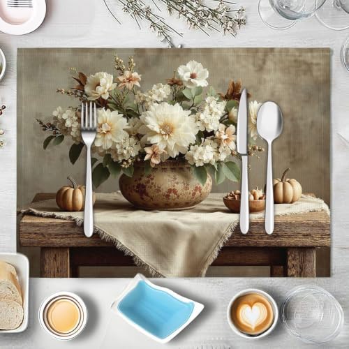 Placemat Set of 12 Washable Linen Textured Place Mats for Dinner