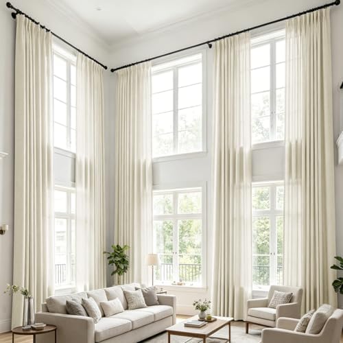 Fcosie Extra Long Curtains, Linen Blend Pleat Pleated Drapes for
