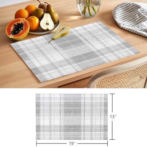Cotton Linen Placemats for Dining Table Set of 8 Classic Buffalo Plaid