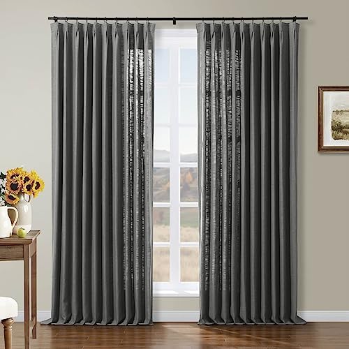Drapifytex Carbon Grey 56”Wx108”L Pinch Pleated Linen Curtain, Unlined