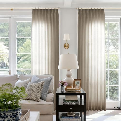 2 Panels Pinch Pleated Linen Curtains, Light Filtering, 84W x 96L