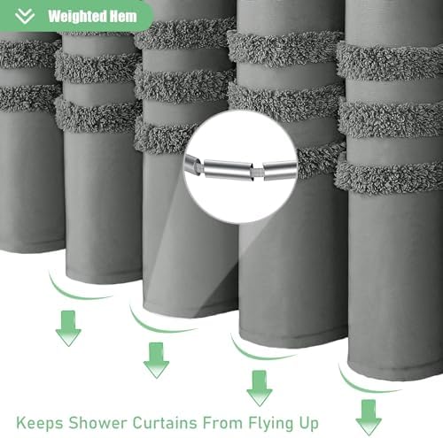 Dynamene Farmhouse Shower Curtain Chenille Striped 72"x72" Charcoal