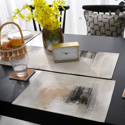 Brown Black Abstract Table Mats Set of 6 with Table Runner 90 Inches