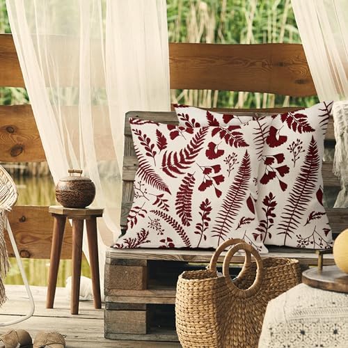 Burgundy Leaf Plant Pillow Covers 18X18 Inch Set of 2 Tropical Fern
