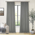 Grey 100% Blackout Pinch Pleat Linen Curtains 108 Inches Long for