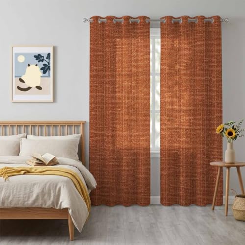 Solid Color Brown Sheer Curtains 96 inch Length 2 Panels Set, Rustic