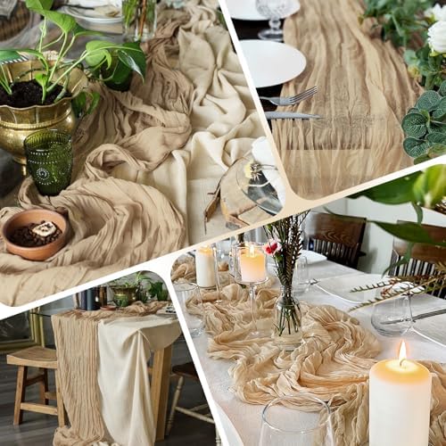 14 Pack Beige Cheesecloth Table Runner 17x108 Inch Semi Sheer Boho