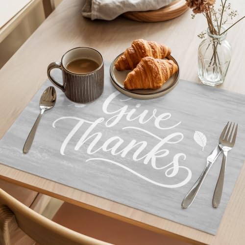 Thanksgiving Give Thanks Placemats Set of 8, Cotton Linen Fabric Place
