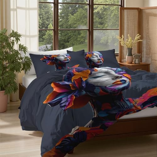 Duvet Cover Set King, 3D Abstract Leaf Beauty Brushed Microfiber