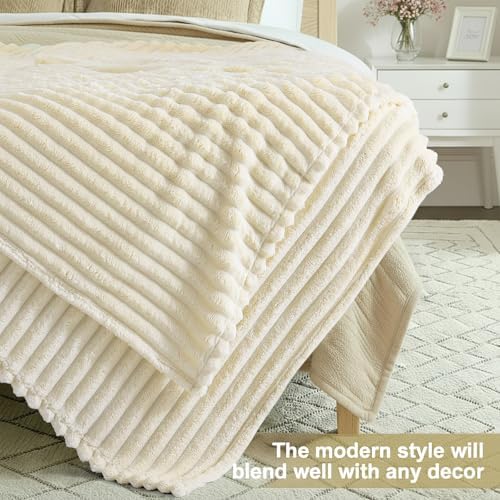 decorUhome Beige Fleece King Blanket 108x90 Inches
