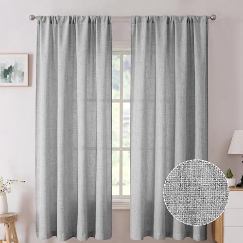 Tollpiz Linen Curtains Living Room Rod Pocket Semi Sheer Curtain