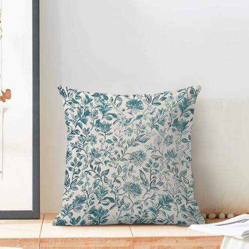 BETGINY Vintage Floral Pillow Covers 18x18 Inch 2 Pcs, Aqua Teal