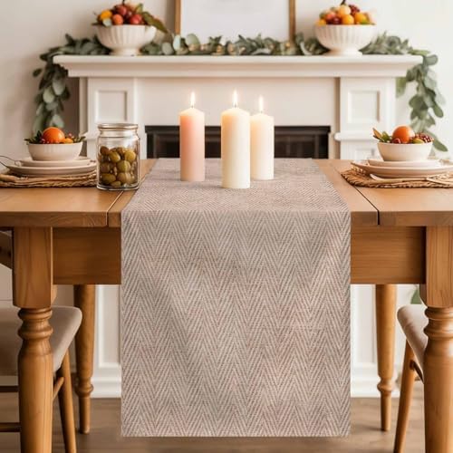 Beige Burlap Texture Table Runner 108 Inches, Farmhouse Nature Linen