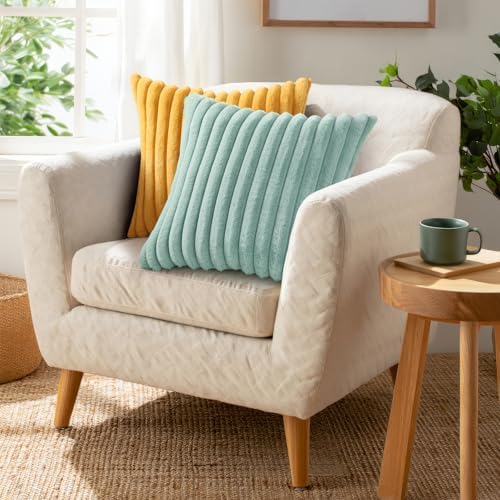 Pallene Faux Fur Decorative Throw Pillow Covers 22x22 Set of 2, Aqua
