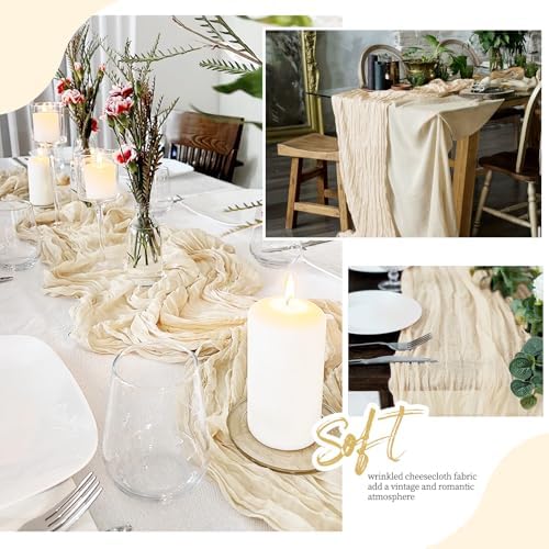12 Pack Ivory Cheesecloth Table Runner 17x108 Inch Semi Sheer Boho