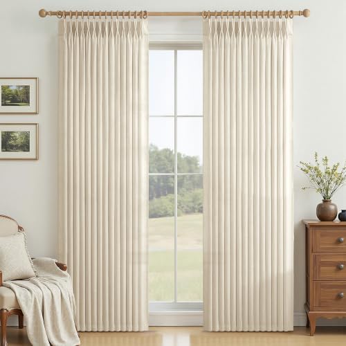 Pinch Pleated Linen Curtains 96 Inch, 2 Panels Premium 400GSM Memory