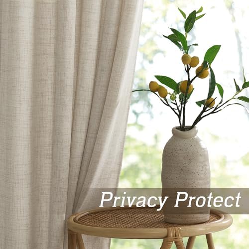 RYB HOME Natural Beige Linen Sheer Curtains 120 inches Long for Living