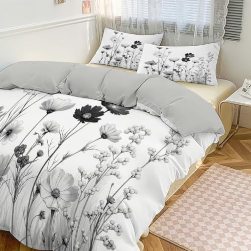 Minimalist Ink Painting Reversible Duvet Cover - Wildflowers and