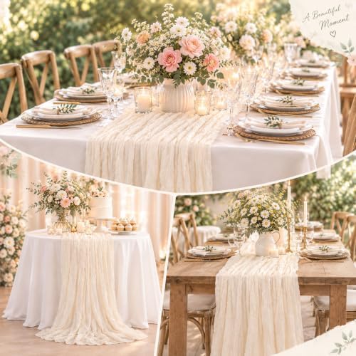 12 Pack Beige Cheesecloth Table Runner 17x108 Inch Easter Spring Boho