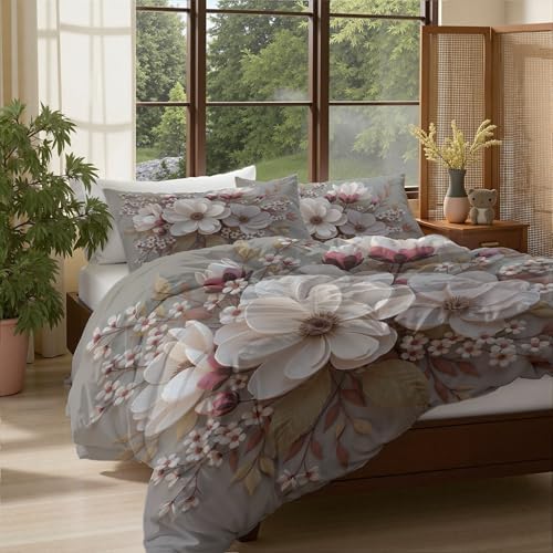 3D Minimalist Plant Relief Duvet Cover King 3Pcs, Breathable