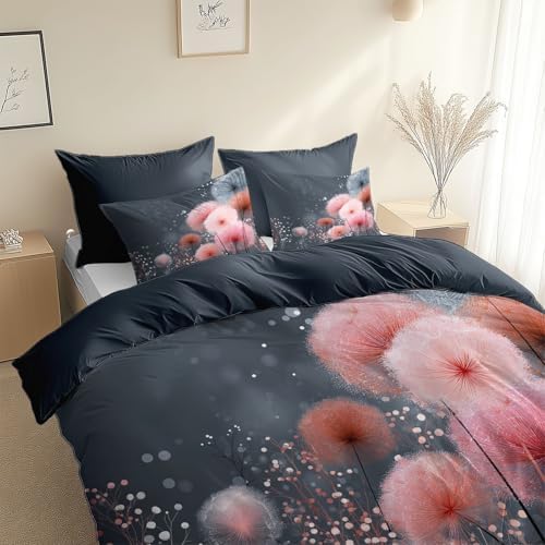 Minimalist Style Plant Dandelion Duvet Cover, Grey Microfiber Bedding