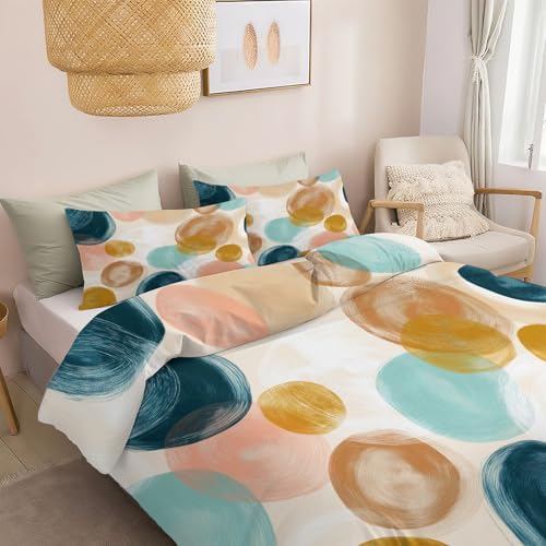 California King Duvet Cover Set Hand Drawn Geometric Circle Pattern