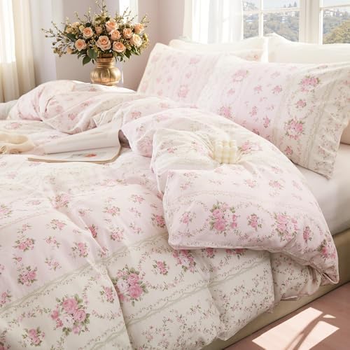 Duvet Cover Queen Size - 100% Cotton Reversible Floral Duvet Cover Set