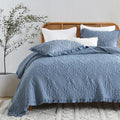 HORIMOTE HOME Blue Ruffled Quilt King Size, Stone-Washed Microfiber